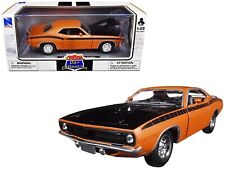 1970 Plymouth Cuda Orange with Black Hood and Stripes 1/25 Diecast Model Car by picture