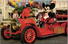 WALT DISNEY WORLD Orlando Postcard MICKEY MOUSE Driving Fire Engine /Main Street picture