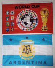 1 ARGENTINA WORLD CHAMPION FLAG + 1 GENERIC WORLD CUP FLAG (3X5 FT) $35 picture