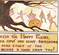 Elves At Halloween Happy 1913 Owen Series 210 Pumpkin AMC Wee Folk 852 PostCard picture