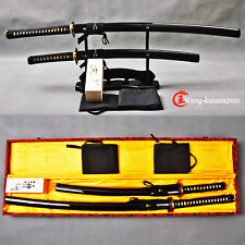 2PCS T10 Steel 40''Katana+30''Wakizashi Japanese Samurai Swords Set Double Bohi picture
