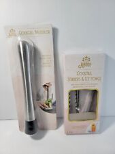 Cocktail 2 Stirrers - 1 Ice Tong - 1 Muddler  Mojito Silver Bartender 4 PCs Set picture