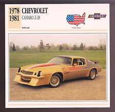 1978-1981 Chevrolet Camaro Z-28 Z28 Car Photo Spec Sheet Info CARD 1979 1980 picture