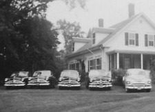 4W Photograph Cool Old Ford Cars Automobiles Line Up Row Old House 1940's  picture