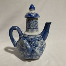 Small Vintage Floral Blue & White Lided Teapot picture