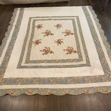 Vintage Quilt Floral Large Hand Quilted Scalloped 106”x94” picture