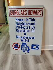 c.1970s Original Vintage Burglars Beware Sign Metal Baltimore Maryland Police  picture