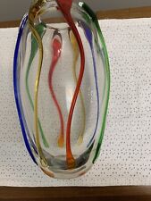 Large Externally Ribbed Multi-Color Heavy Vase (VERY RARE) Rainbow Colors picture