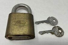 Vintage OVAL SCRIPT Ford Brass Pad Lock Auto padlock With 2 KEYS WORKS + Cover picture
