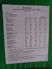 1960 Mercury Factory Installed Optional Equipment information sheet picture