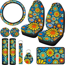 10 Pcs Hippie Flower Car Seat Covers Full Set Universal Car Accessories Colorful picture