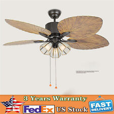 52'' 5 Blades Ceiling Fan w/ LED Light With Remote Control Tropical Palm Leaf  picture
