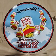SHELL X-100 PORCELAIN ENAMEL SIGN 30 INCHES ROUND picture