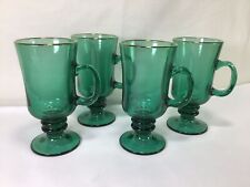 RR2 Vintage Libbey Coffee Glass Mugs Emerald Green With Gold Trim Set of 4 picture