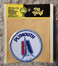 NOS Vintage 1970s Plymouth Red White Blue Car Logo Patch in Original Package picture