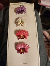 Gold Leaf Button Covers Orchid Flowers Set Of 4 Purple White Pink Mauve New  picture