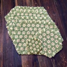 Vintage 1970s Retro Woven Placemats Hot Pads Floral Set Of 6 Green Yellow Shag picture
