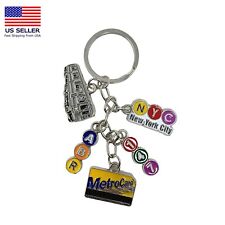 1 Pc Metal New York City Subway Key Chain 5 Charms, NYC Keychain Souvenir picture