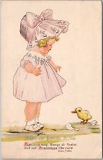 1914 EASTER Greetings Postcard Little Girl / Baby Chick 