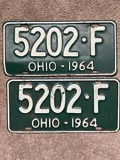  A Pair of 1964 OHIO License Plates 5202 F White & Green picture