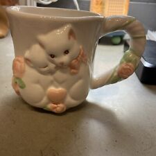 Kitten’s Coffee Cup Pink Roses Pink hearts green Leaves Snuggling. picture
