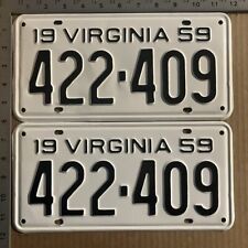 1959 Virginia license plate pair 422-409 YOM DMV Chevy SHE'S REAL FINE 10292 picture