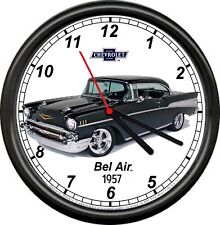 Licensed 1957 Chevy Bel Air Belair Sedan Black General Motors Sign Wall Clock picture