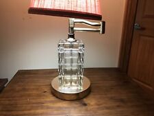 12” Heavy Square Block Glass And Brass Folding Arm Table Lamp Glass Base Is 6”x3 picture