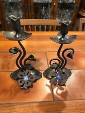 Vintage Pair of Hand Forged Wrought Iron Candlesticks Holders, 10
