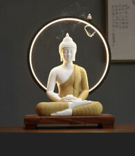 Set of Porcelain Gautama buddha statue Led light and wooden base,cones picture