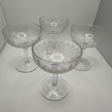 Qty 4 Fostoria Elegant Cloverleaf Etched Champagne Wine Martini Glasses Vintage picture