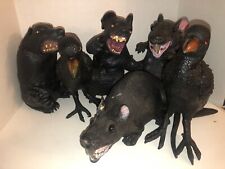 VTG 90s Halloween Scary Evil Eyed Rat Crows Set Of 6 Rubber Plastic Decoration picture