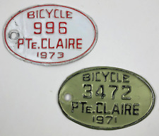Vintage 1971 and 1973 Bicycle License Plate Tags Pointe-Claire Montreal Canada picture