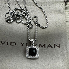 DAVID YURMAN Albion Sterling Silver 7mm Black Onyx Pave Diamond Necklace 20in picture
