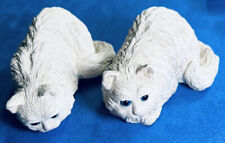 Sealmark White Persian Cat Figurines PAIR with One Cat Peeking Over Edge picture