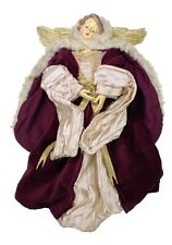 10” Angel Christmas Ornament Resin Cloth Burgundy Maroon Red Robe picture