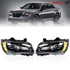 For 2011-2014 Chrysler 300 Headlight Black Housing Halogen Type Right&Left Side picture