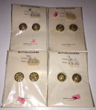 8 new vintage Columbia Fabrics sealed button covers gold enamel plastic picture