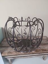 Pumpkin Pillar or Jar Candle holder PartyLite Bronze Metal Scrolls Clear Leaves picture