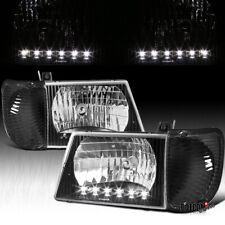 Fit 1992-2006 Econoline Van LED Headlights Lamps+Signal Corner Lights Black Pair picture