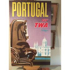 Vintage Mounted Travel Poster TWA Portugal David Klein Vintage Airline Art picture