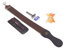 4pcs Brown Handle Folding Shaving Straight Razor & Leather Sharpening Strop picture