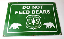 Vintage Bears Entrance Sign - Forest Service DO NOT FEED Gas Pump Porcelain Sign picture