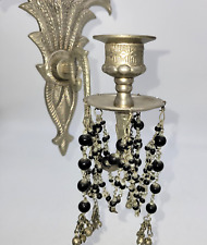 Vintage Wall Hanging Mounted Sconce Single Candle Baroque Silver Metal Beaded picture