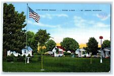 1949 Lake Breeze Resort Cabins Grounds US Flag St. Joseph Michigan MI Postcard picture