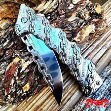 8” Silver Steel Chain Tactical Spring Assisted Open Blade Folding Pocket Knife picture