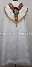 NEW White Cope & Stole Set with IHS embroidery,capa pluvial,chape,far fronte picture