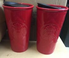 2 NEW Starbucks Red Quilted Double Wall Ceramic Travel Mug TUMBLER  picture