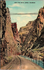 Vtg Suspension Bridge over Royal Gorge Railroad Tracks Colorado CO Postcard picture