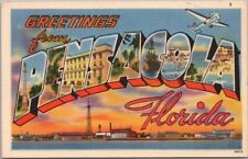 PENSACOLA, Florida Large Letter Postcard Air Base View / Tichnor Linen - 1956 picture